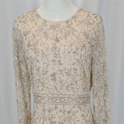 Dazzling Beaded Champagne Maxi Dress for Gala Nights