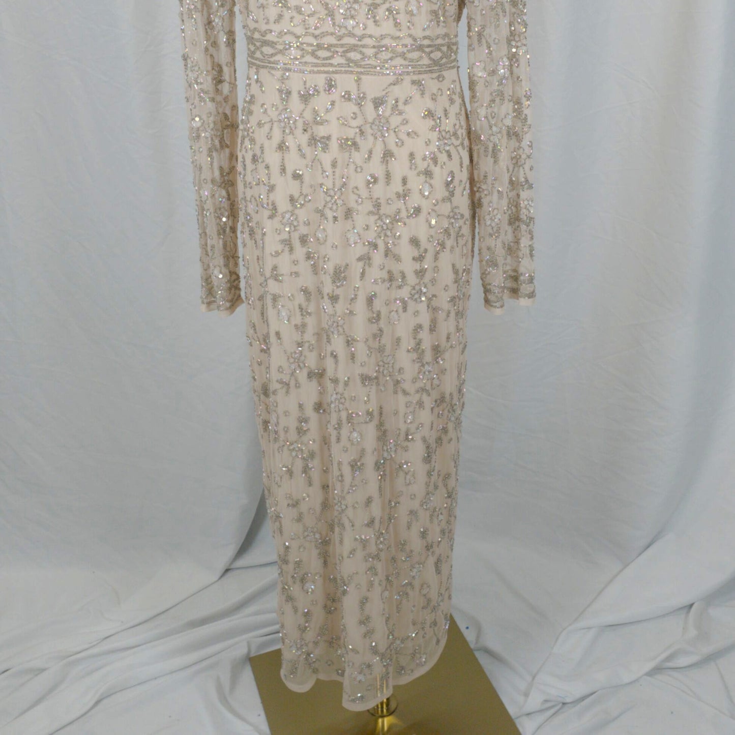 Dazzling Beaded Champagne Maxi Dress for Gala Nights