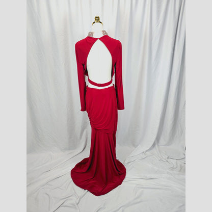 Fierce Crimson Backless Evening Showstopper Gown