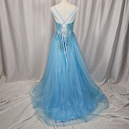 Mesmerizing Sky Blue Tulle Gown with Dazzling Embroidery