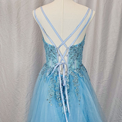Mesmerizing Sky Blue Tulle Gown with Dazzling Embroidery