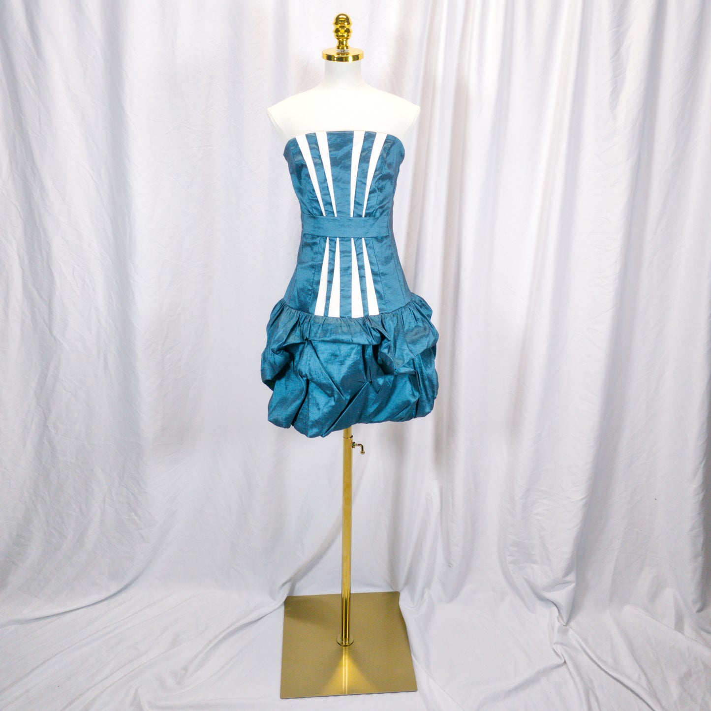 Dramatic Teal Satin Strapless Party Dress - Fierce & Flirty Vibes
