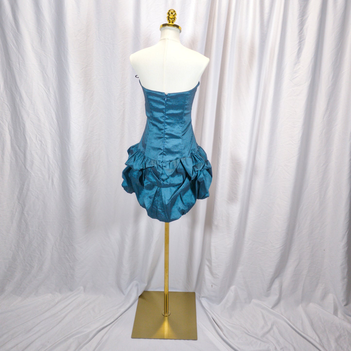 Dramatic Teal Satin Strapless Party Dress - Fierce & Flirty Vibes