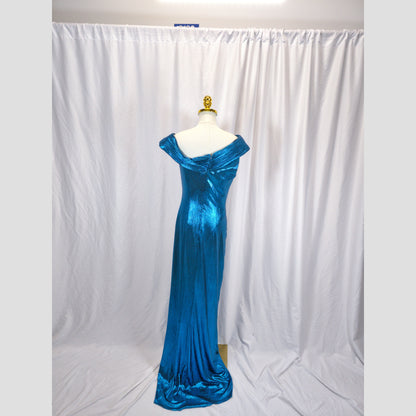 Dazzling Sapphire Shimmer Gown with Dramatic Cascade