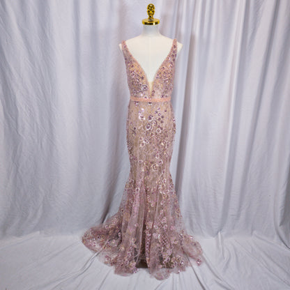 Dazzling Rose Gold Sequin Gown for Show-Stopping Nights