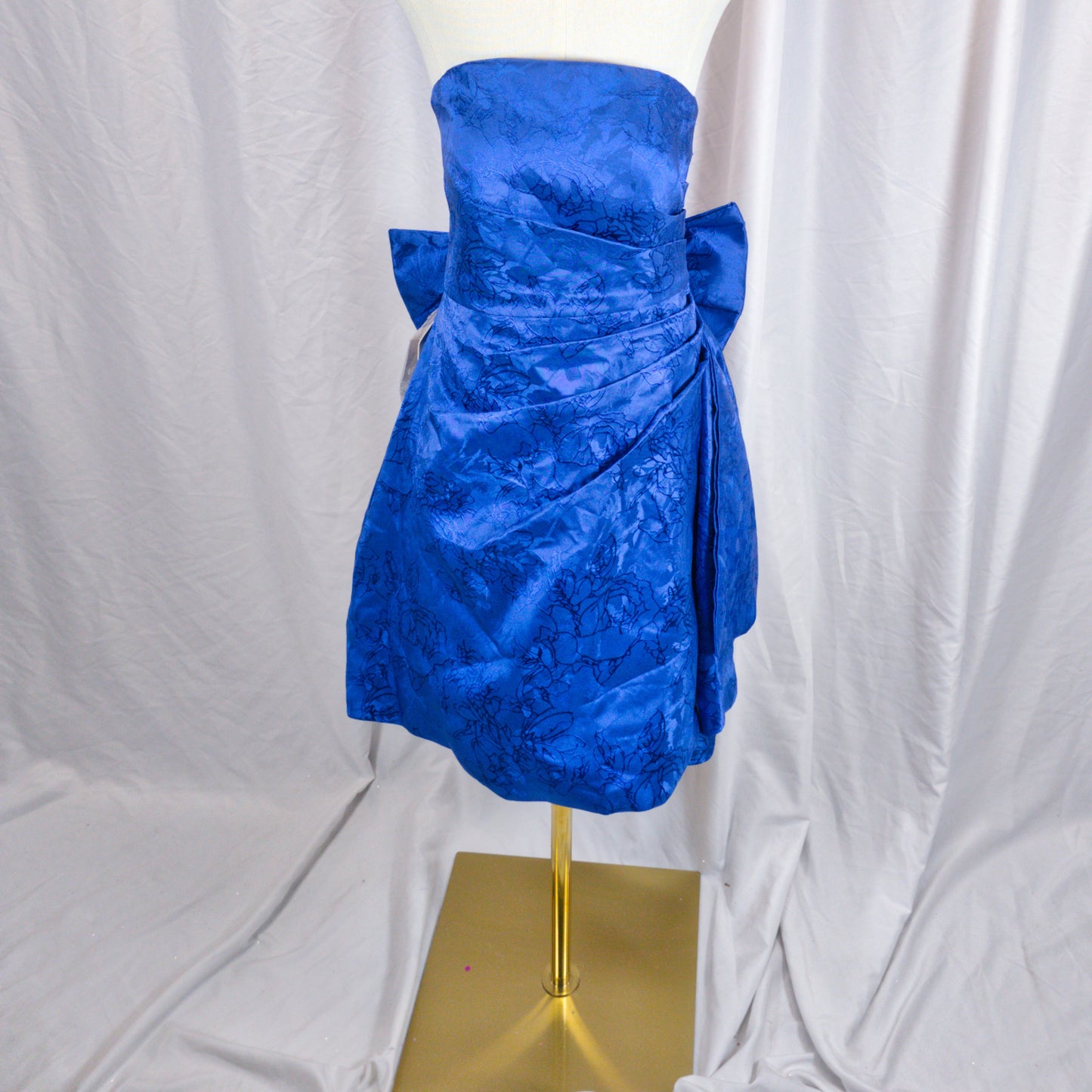 Fierce Sapphire Satin Cocktail Dress with Bold Bow