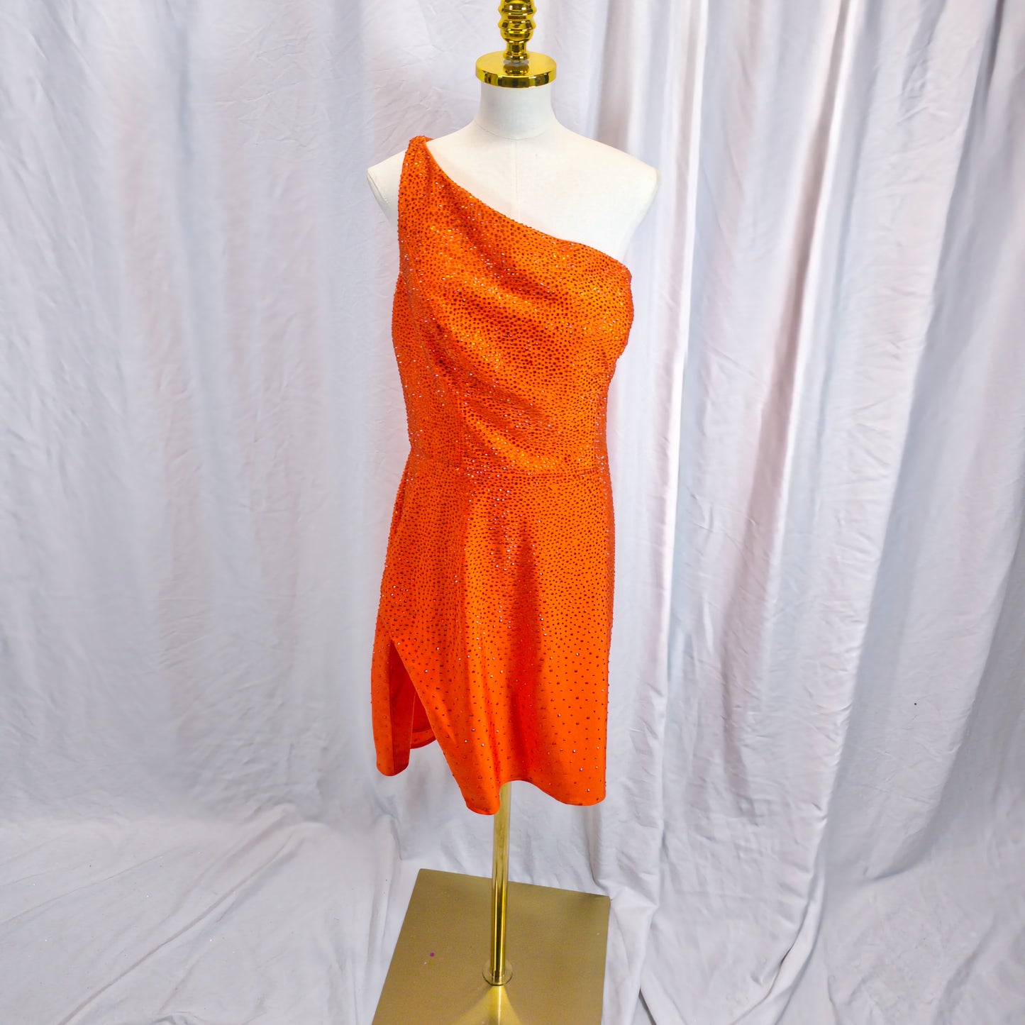 Dazzling Tangerine Asymmetric Mini Dress for Bold Evenings