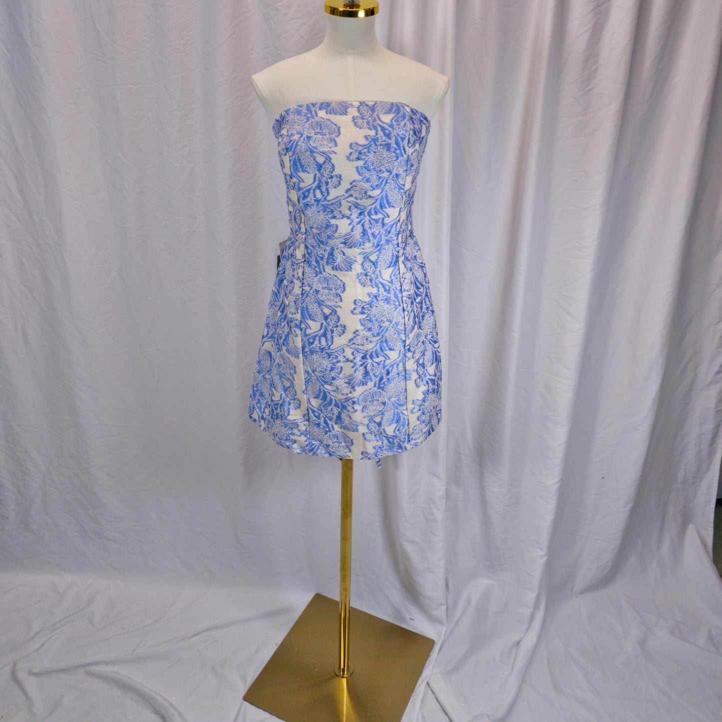 Dazzling Blue Toile Strapless Dress: Unleash Your Inner Icon