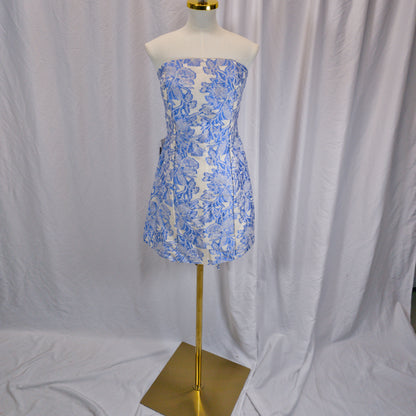 Dazzling Blue Toile Strapless Dress: Unleash Your Inner Icon