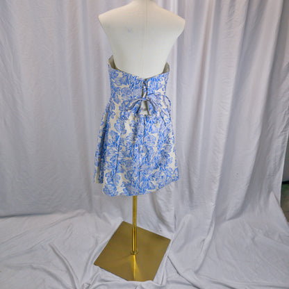 Dazzling Blue Toile Strapless Dress: Unleash Your Inner Icon