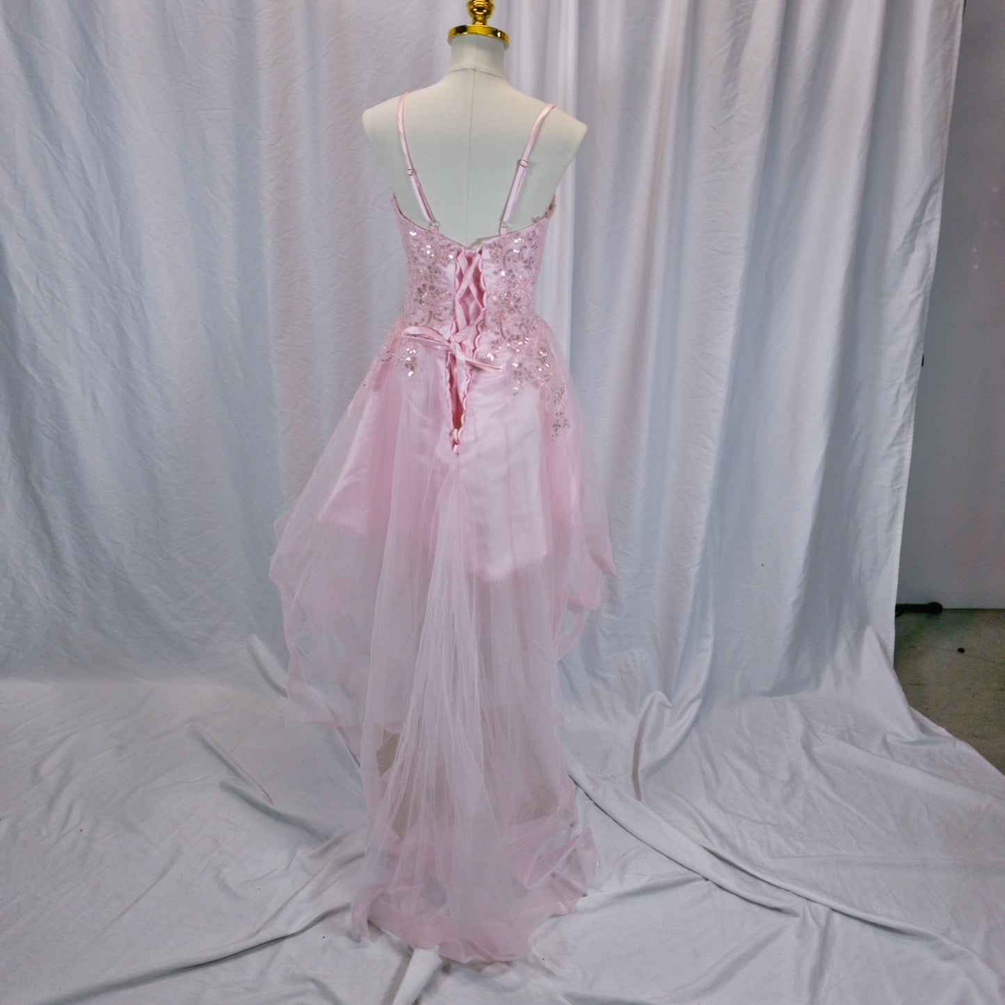 Dazzling Pink Glamour: High-Low Embroidered Evening Dress