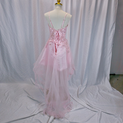 Dazzling Pink Glamour: High-Low Embroidered Evening Dress