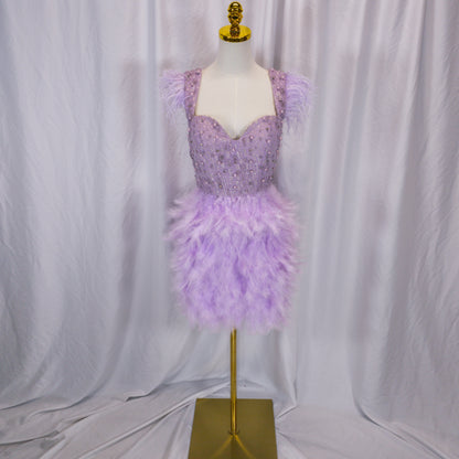Radiant Lilac Feathered Fantasy Dress for Dazzling Entrances