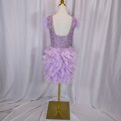 Radiant Lilac Feathered Fantasy Dress for Dazzling Entrances