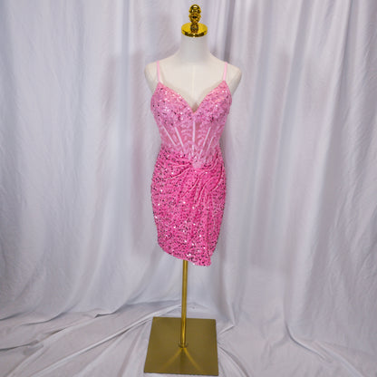 Dazzling Pink Sequin Cascades Mini Dress for Unforgettable Nights