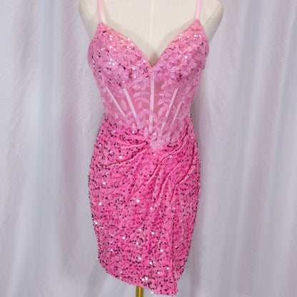 Dazzling Pink Sequin Cascades Mini Dress for Unforgettable Nights