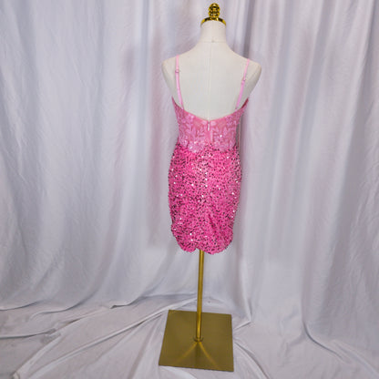 Dazzling Pink Sequin Cascades Mini Dress for Unforgettable Nights