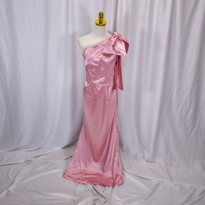 Fierce Pink Satin One-Shoulder Dress for Show-Stopping Moments
