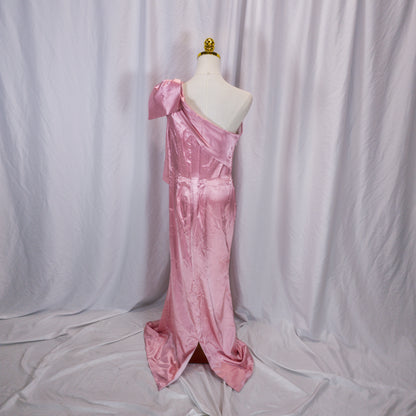 Fierce Pink Satin One-Shoulder Dress for Show-Stopping Moments