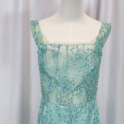 Dazzling Seafoam Lace Off-Shoulder Gala Gown