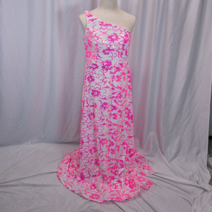Dramatic Pink Floral One-Shoulder Gown for Unforgettable Nights