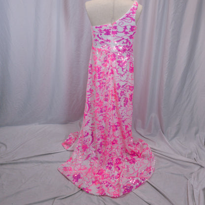 Dramatic Pink Floral One-Shoulder Gown for Unforgettable Nights