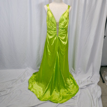 Antonio Castelle Dazzling Lime Satin Gown for Show-Stopper Moments