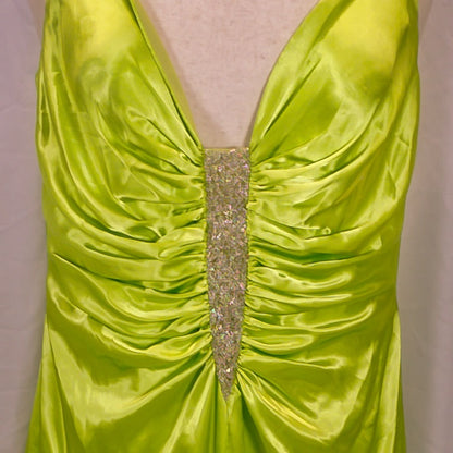 Antonio Castelle Dazzling Lime Satin Gown for Show-Stopper Moments