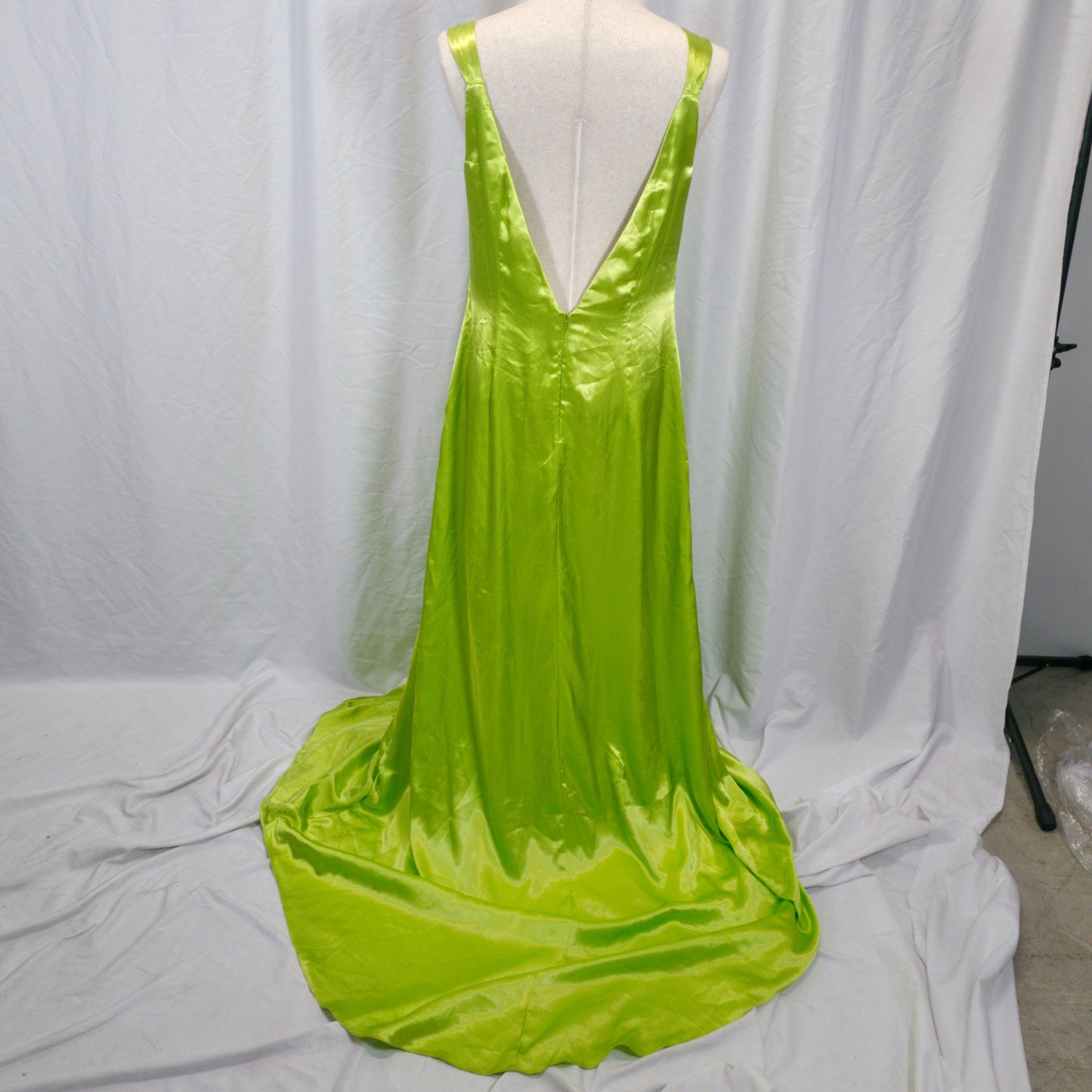 Antonio Castelle Dazzling Lime Satin Gown for Show-Stopper Moments