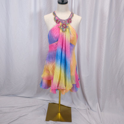 Vibrant Multi-Color Chiffon Dress: A Kaleidoscope of Bold Style