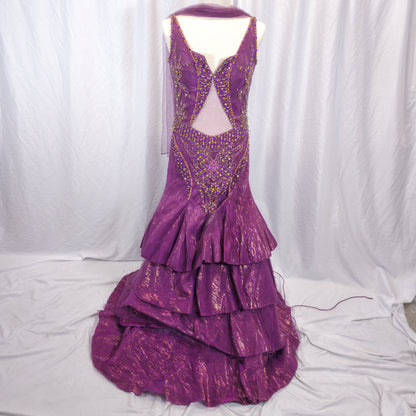 Dazzling Purple Mermaid Gown with Layered Drama