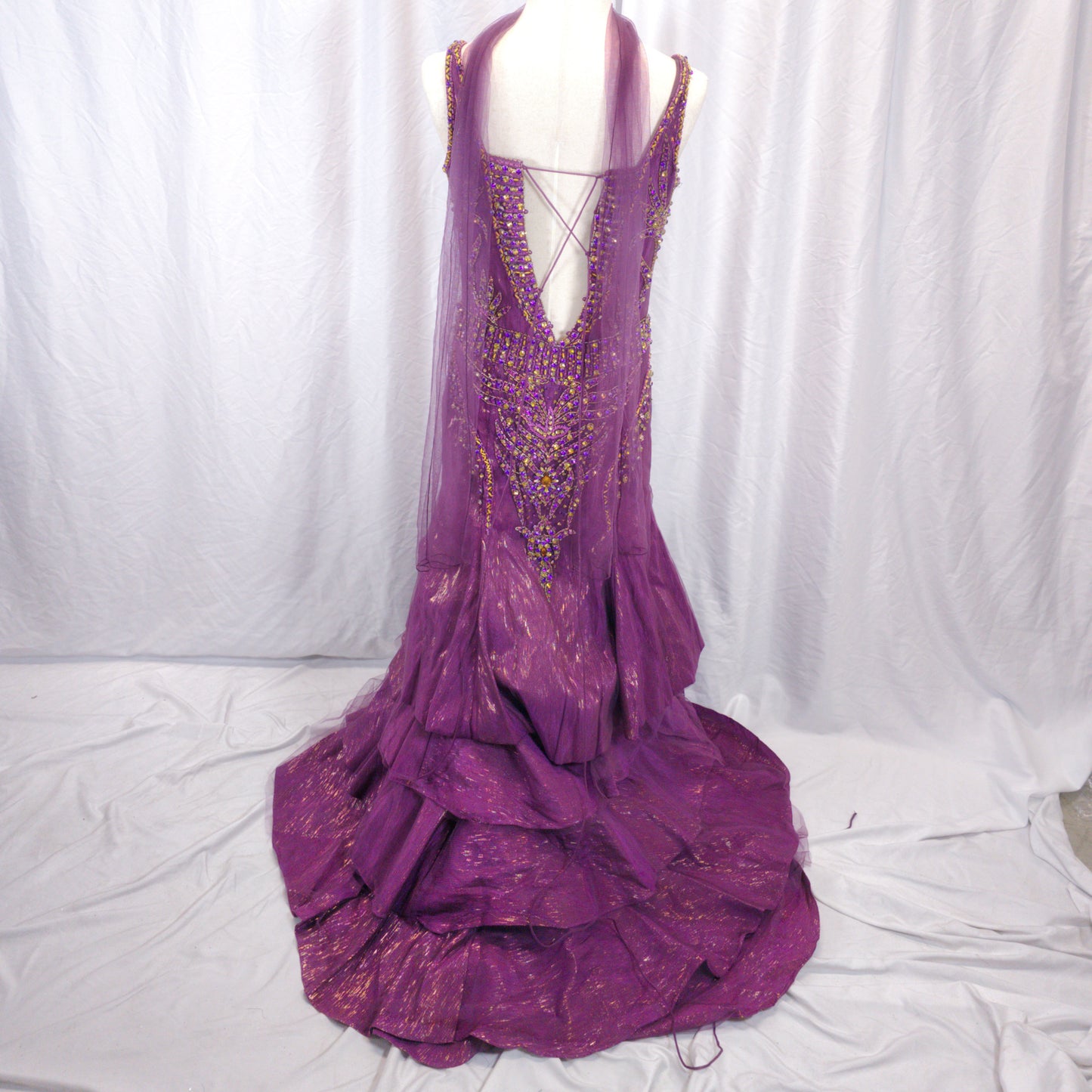 Dazzling Purple Mermaid Gown with Layered Drama