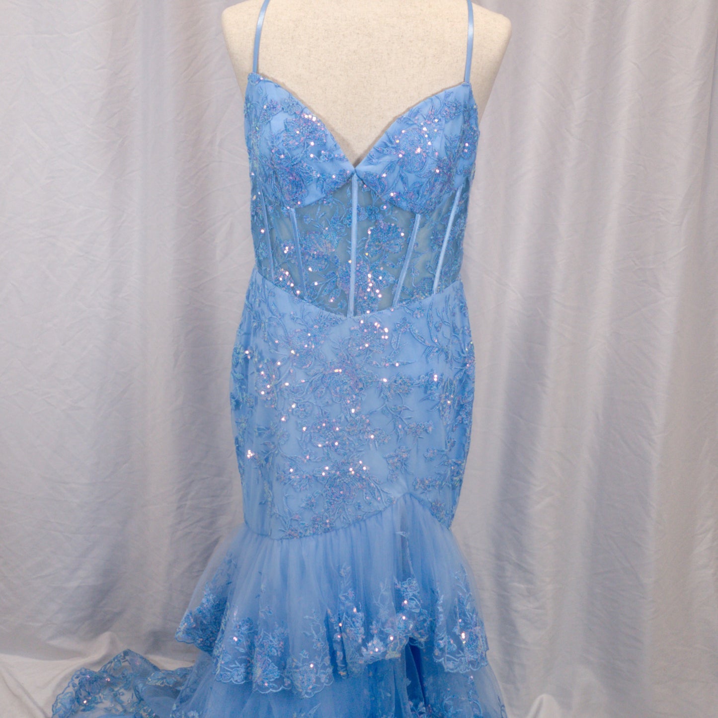 Dazzling Ice Blue Tiered Tulle Gown for Unforgettable Nights