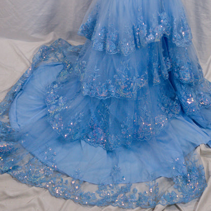 Dazzling Ice Blue Tiered Tulle Gown for Unforgettable Nights