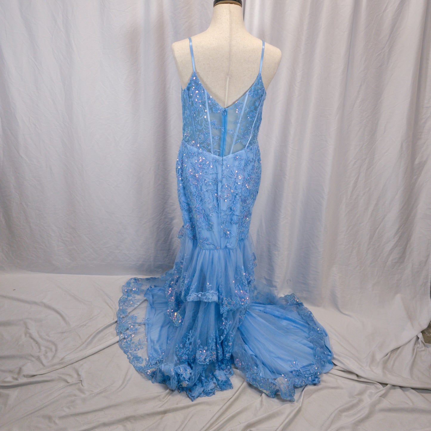 Dazzling Ice Blue Tiered Tulle Gown for Unforgettable Nights