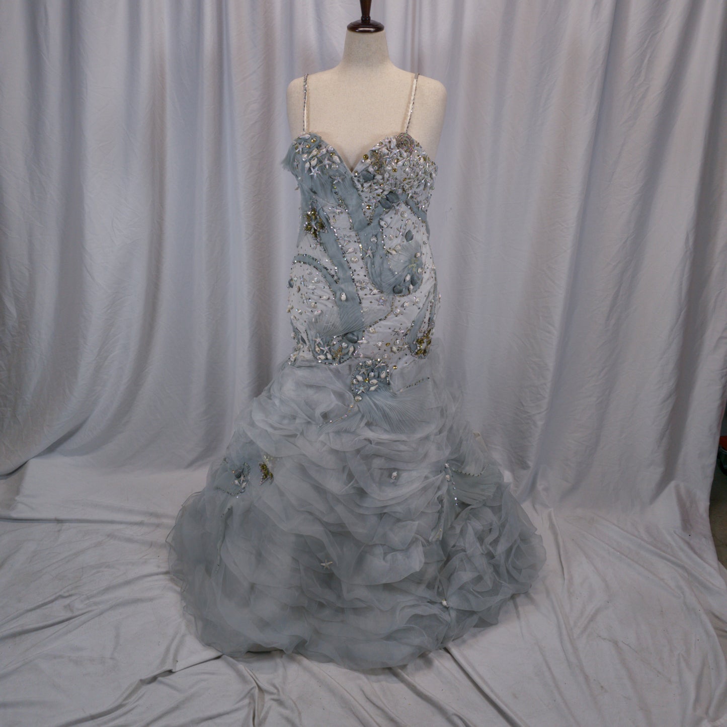 Dramatic Azure Mermaid Gown with Enchanting Ruffles
