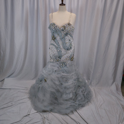 Dramatic Azure Mermaid Gown with Enchanting Ruffles