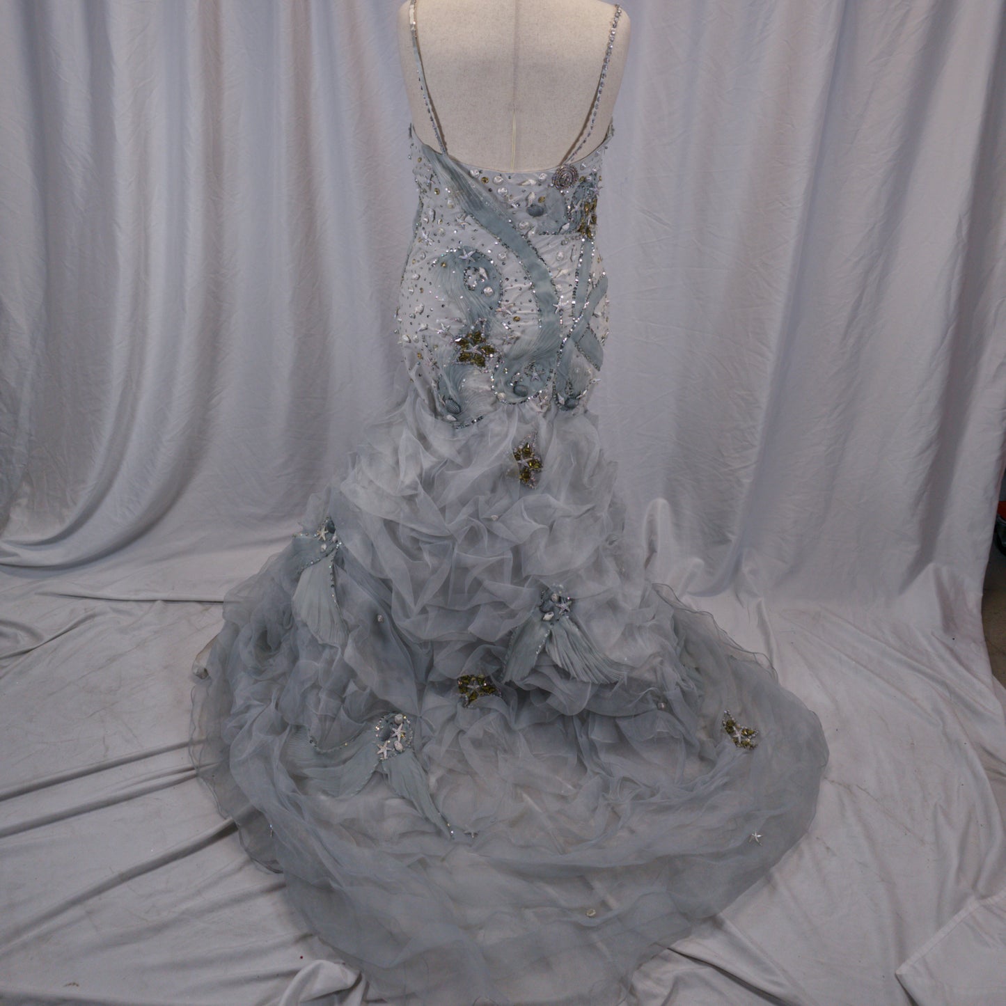 Dramatic Azure Mermaid Gown with Enchanting Ruffles