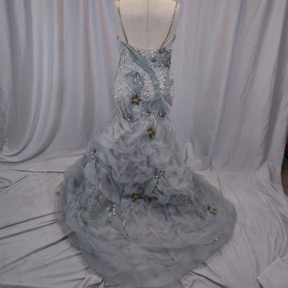 Dramatic Azure Mermaid Gown with Enchanting Ruffles