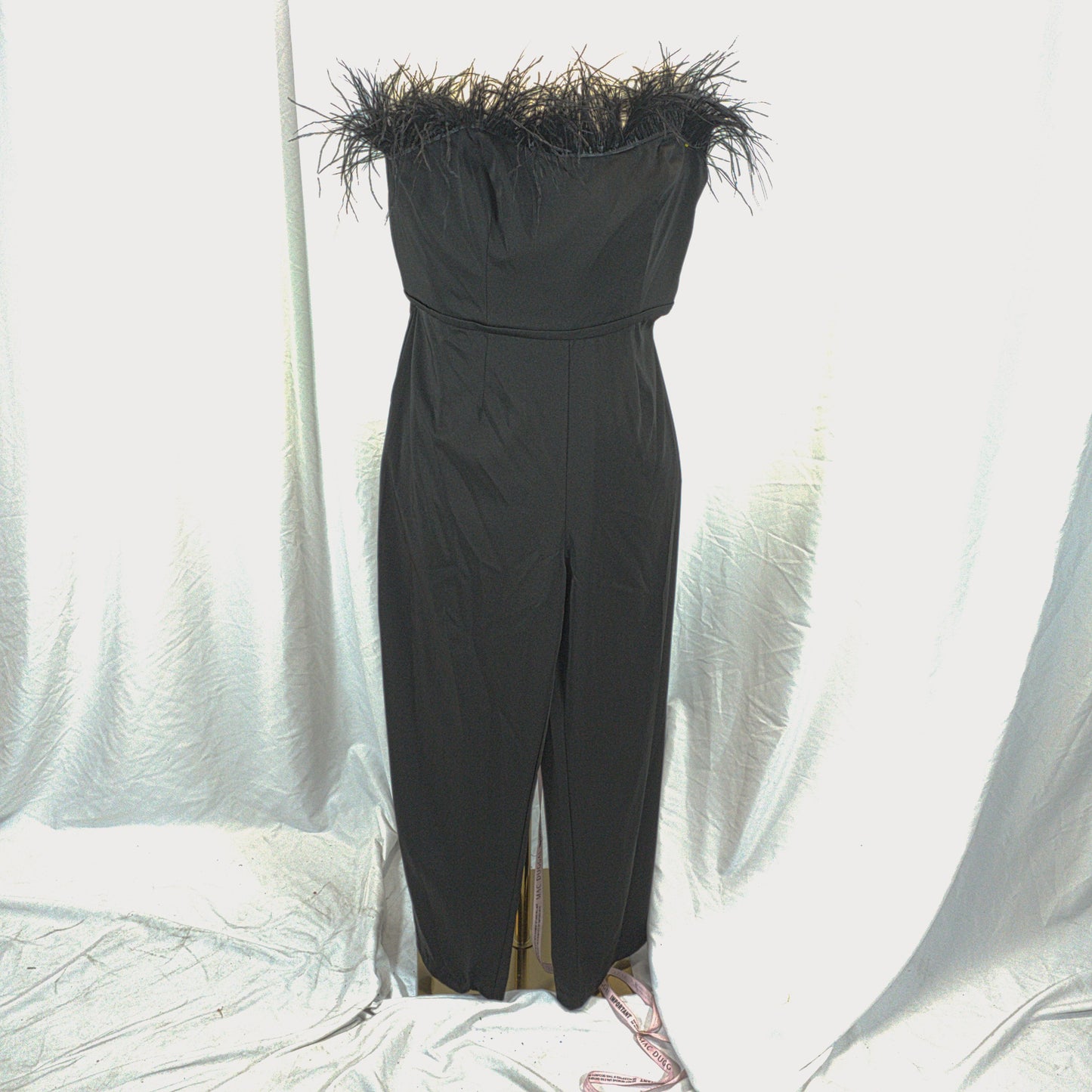 Fierce Black Feather-Trimmed Jumpsuit for Alluring Nights