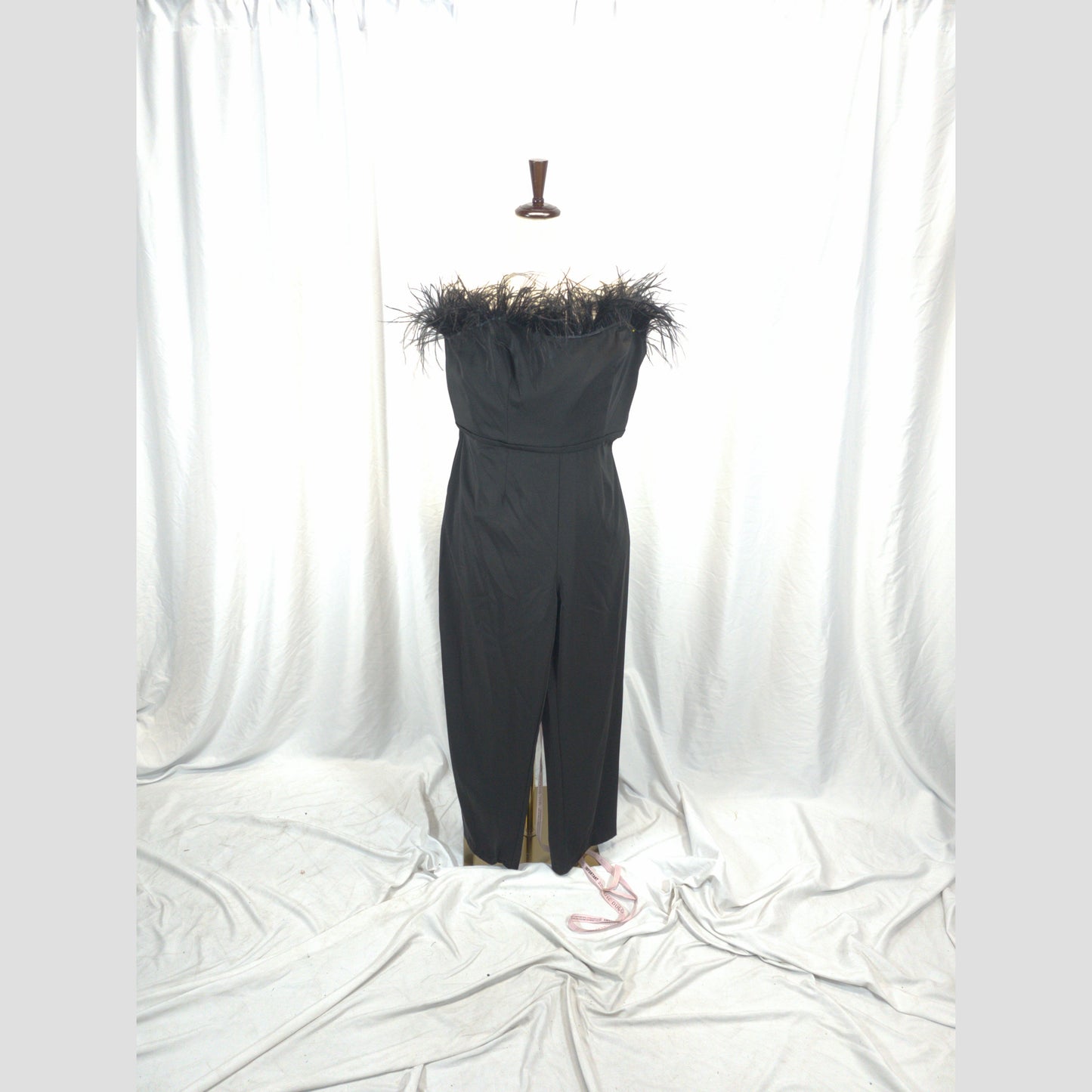 Fierce Black Feather-Trimmed Jumpsuit for Alluring Nights