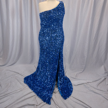 Dazzling Blue One-Shoulder Sequin Gown for Show-Stopping Nights