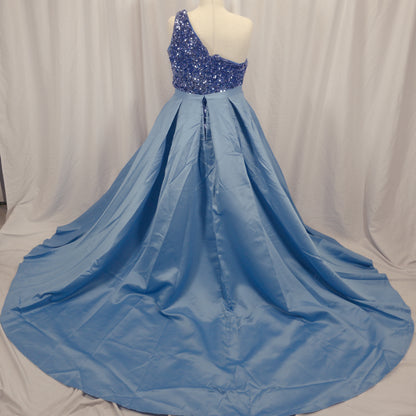 Dazzling Blue One-Shoulder Sequin Gown for Show-Stopping Nights