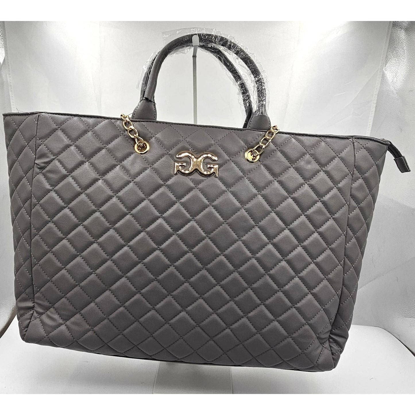 Quilted Tote Handbag with Gold Chain Handles