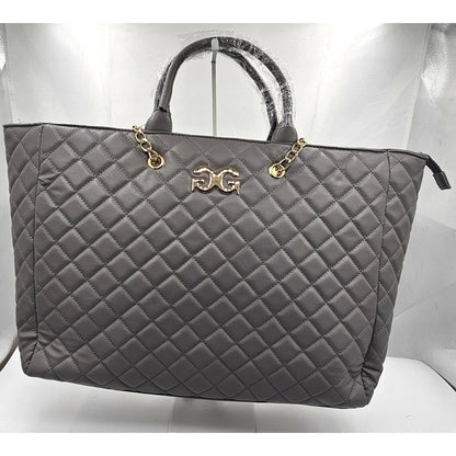 Quilted Tote Handbag with Gold Chain Handles