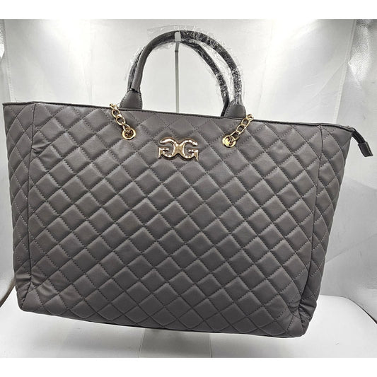 Quilted Tote Handbag with Gold Chain Handles