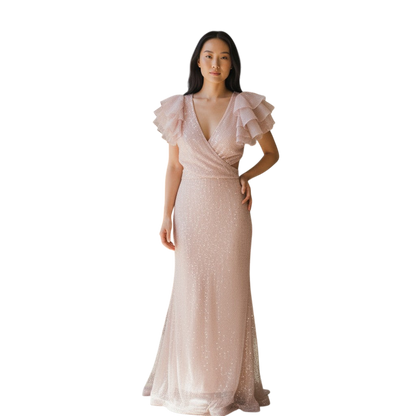Whimsical Flutter Glamour Gown - Shine in Blush Pink!
