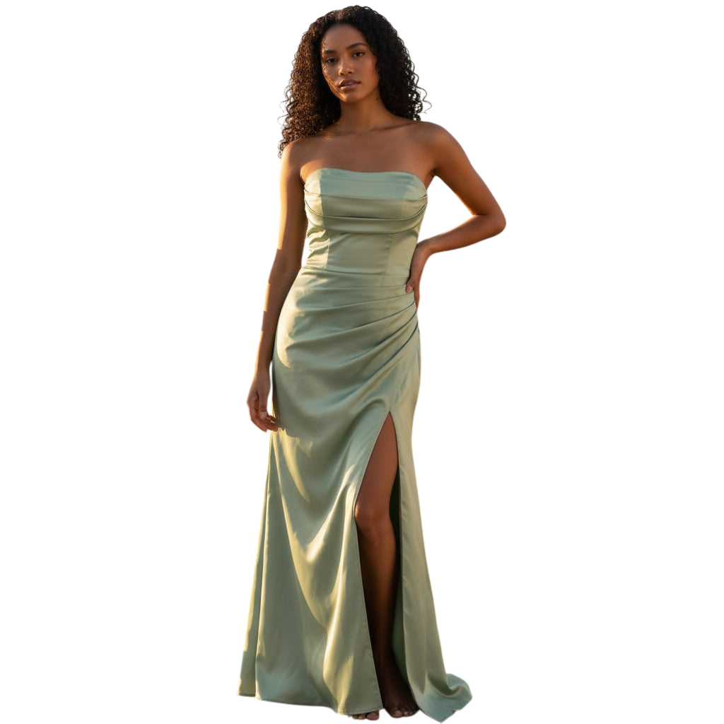 Sassy Strapless Evening Gown with Slit