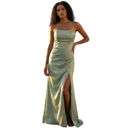 Sassy Strapless Evening Gown with Slit