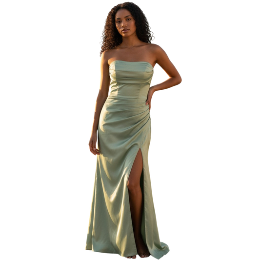 Sassy Strapless Evening Gown with Slit